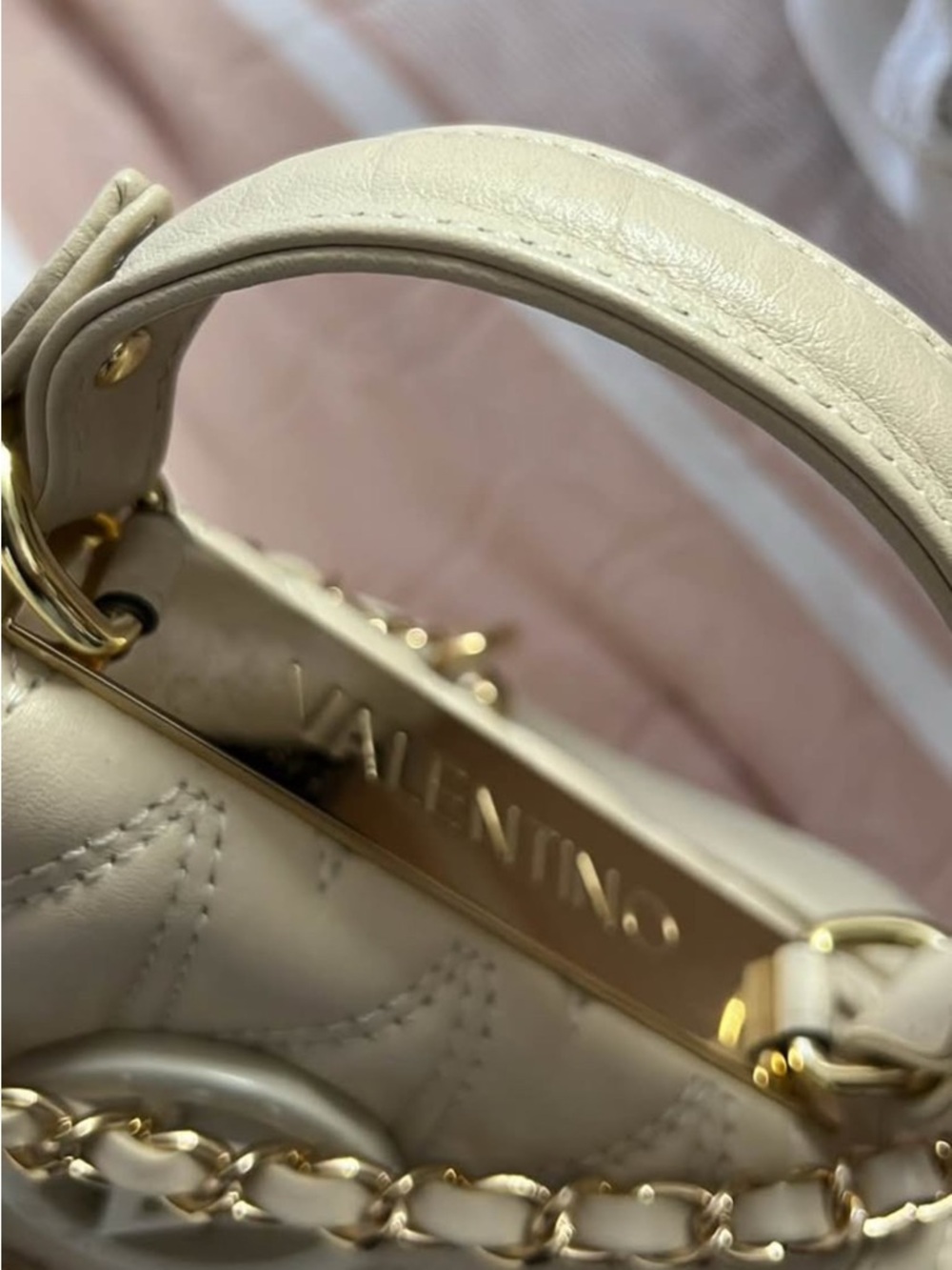 Valentino Cream Quilted Crossbody with Gold Chain and Logo - Picture 7 of 13